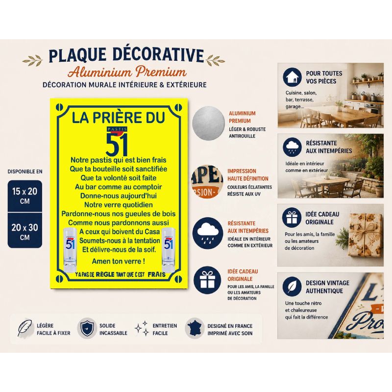 Plaque La prière du 51 en aluminium humour rigolo fun – Image 3