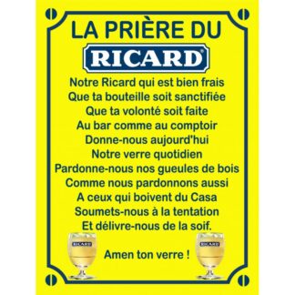 Plaque La prière du Ricard en aluminium humour rigolo fun