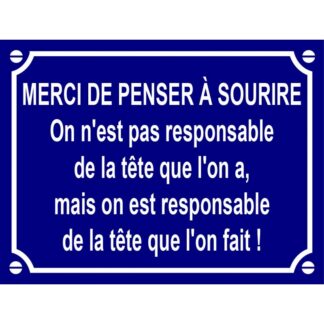 Plaque Merci de penser à sourire en aluminium humour rigolo fun