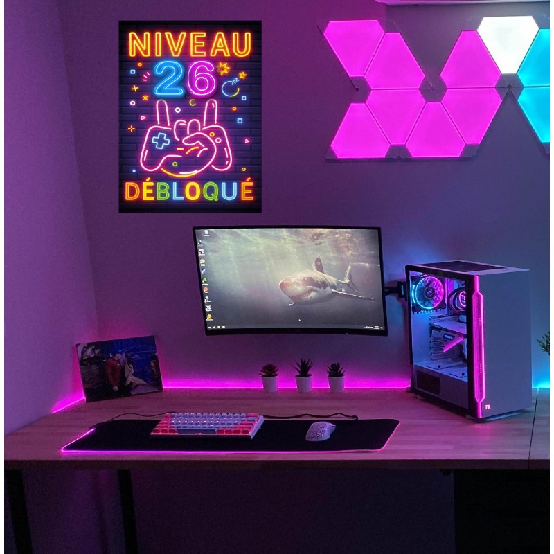 Plaque Métal Anniversaire Enfant Garçon Fille 26 Ans – “Niveau 26 Débloqué” – Déco Gamer Effet Néon Rétro – – Image 2