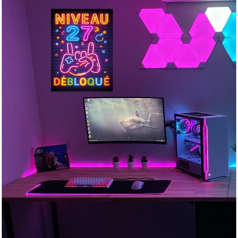 Plaque Métal Anniversaire Enfant Garçon Fille 27 Ans – “Niveau 27 Débloqué” – Déco Gamer Effet Néon Rétro – – Image 2