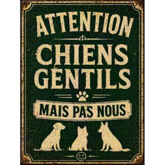 Plaque Métal Attention Chiens – Pancarte Humoristique Maison Jardin – Déco Vintage