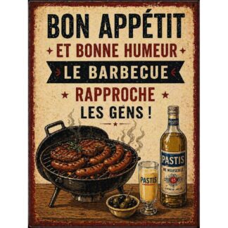 Plaque métal barbecue « Bon appétit et bonne humeur »