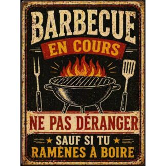 Plaque Métal Barbecue en Cours – Déco Cuisine Extérieure Jardin – Style Vintage Humoristique