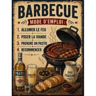 Plaque métal barbecue humour « Mode d’emploi »
