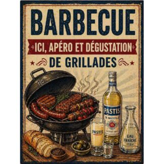 Plaque métal barbecue « Ici apéro et dégustation de grillades »