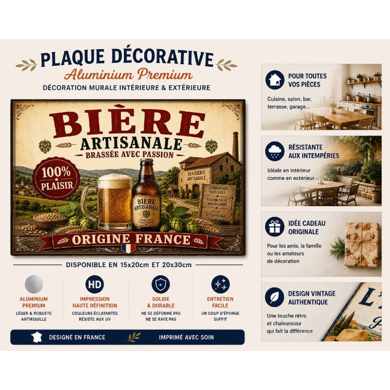 Plaque Métal Bière Artisanale – Déco Bar Cuisine Cave Vintage – Image 2