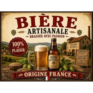 Plaque Métal Bière Artisanale – Déco Bar Cuisine Cave Vintage