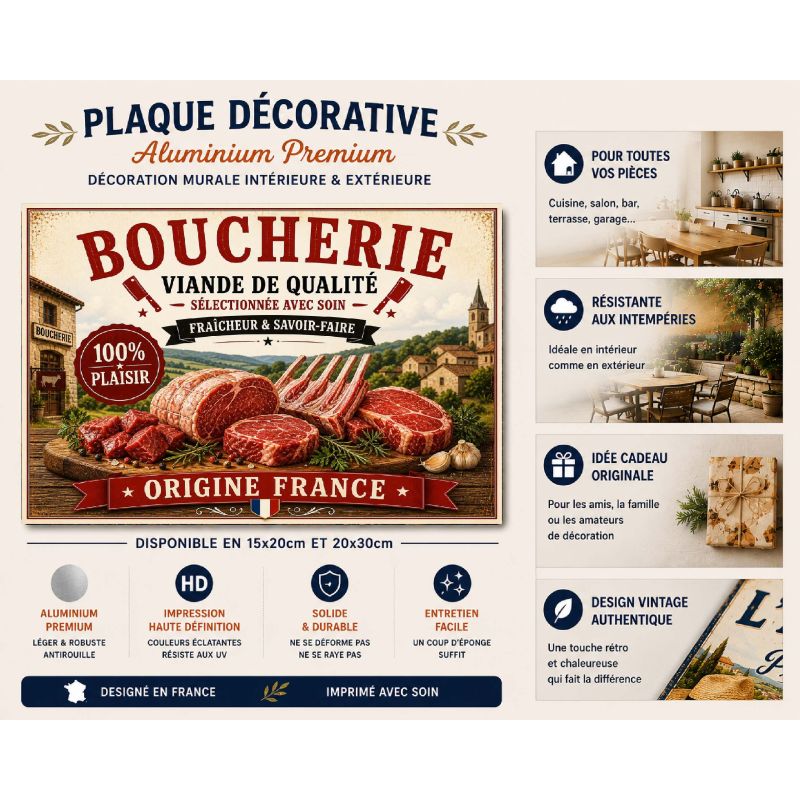 Plaque Métal Boucherie Viande de Qualité – Déco Cuisine Barbecue Vintage – Image 2