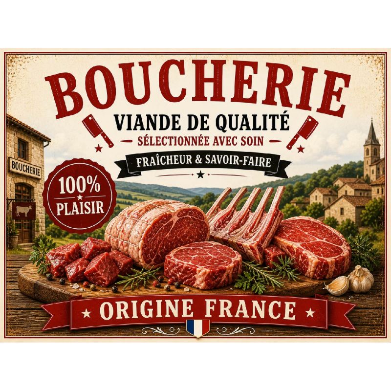 Plaque Métal Boucherie Viande de Qualité – Déco Cuisine Barbecue Vintage