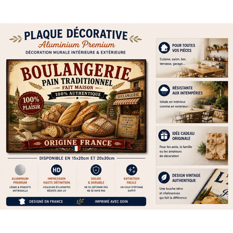Plaque Métal Boulangerie Pain Traditionnel – Déco Cuisine Pain Vintage – Image 2