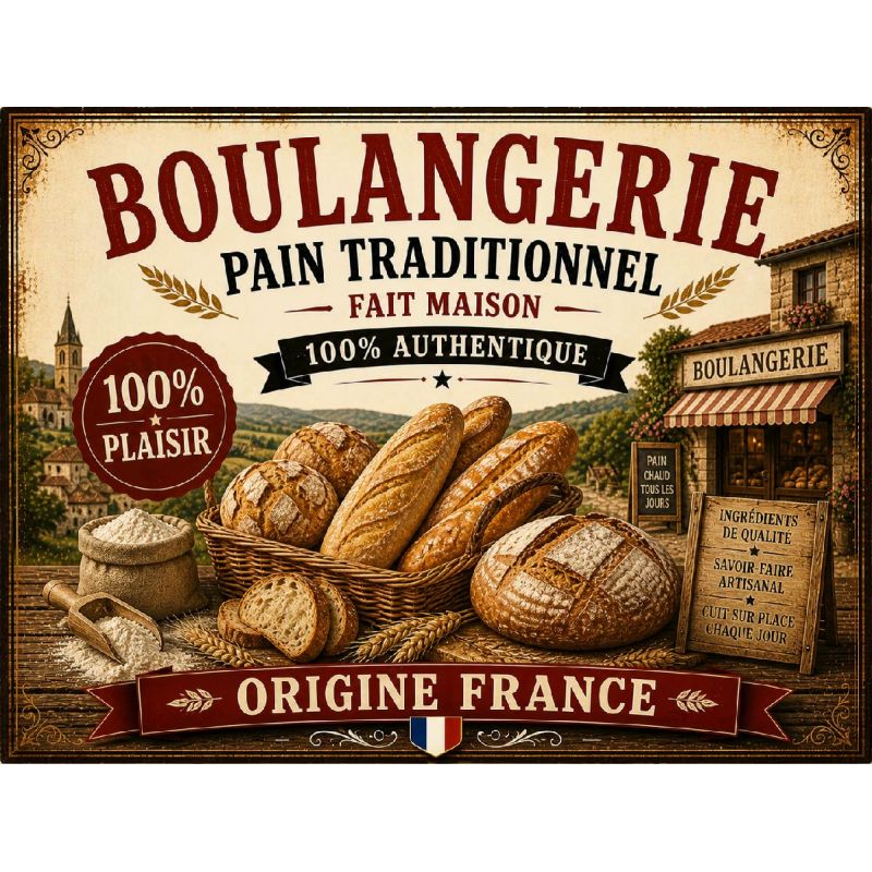 Plaque Métal Boulangerie Pain Traditionnel – Déco Cuisine Pain Vintage