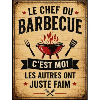 Plaque Métal Chef du Barbecue – Cadeau BBQ Homme – Déco Cuisine Extérieure Vintage