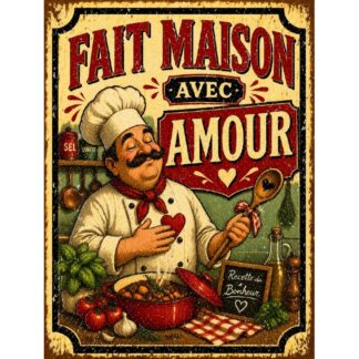 Plaque métal cuisine « Fait maison avec amour »