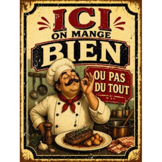 Plaque métal cuisine « Ici on mange bien ou pas du tout »