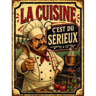 Plaque métal cuisine « La cuisine c’est du sérieux »