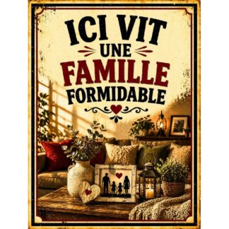 Plaque métal déco « Ici vit une famille formidable »