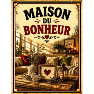 Plaque métal déco « Maison du bonheur »