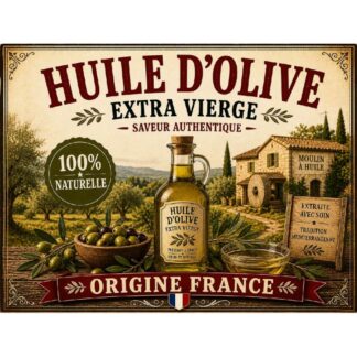Plaque Métal Huile d’Olive Extra Vierge – Déco Cuisine Méditerranéenne