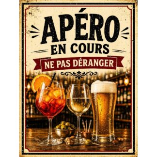 Plaque métal humour apéro « Apéro en cours ne pas déranger »