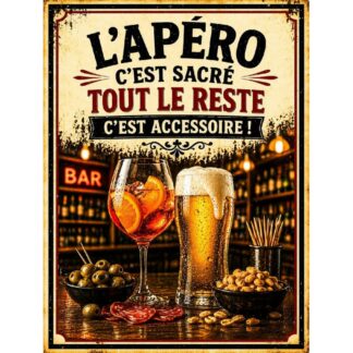 Plaque métal humour apéro « L’apéro c’est sacré »