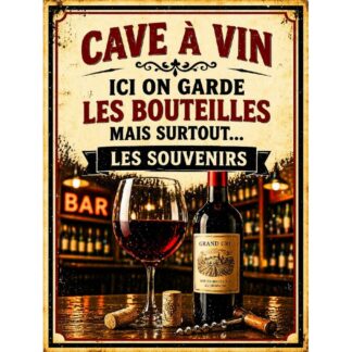 Plaque métal humour cave « Cave à vin ici on garde les souvenirs »
