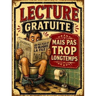 Plaque métal humour WC « Lecture gratuite mais pas trop longtemps »