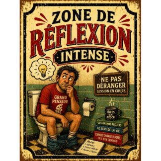 Plaque métal humour WC « Zone de réflexion intense »
