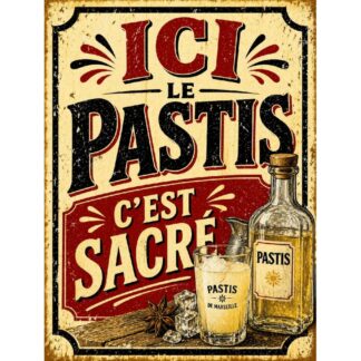 Plaque métal pastis « Ici le pastis c’est sacré »