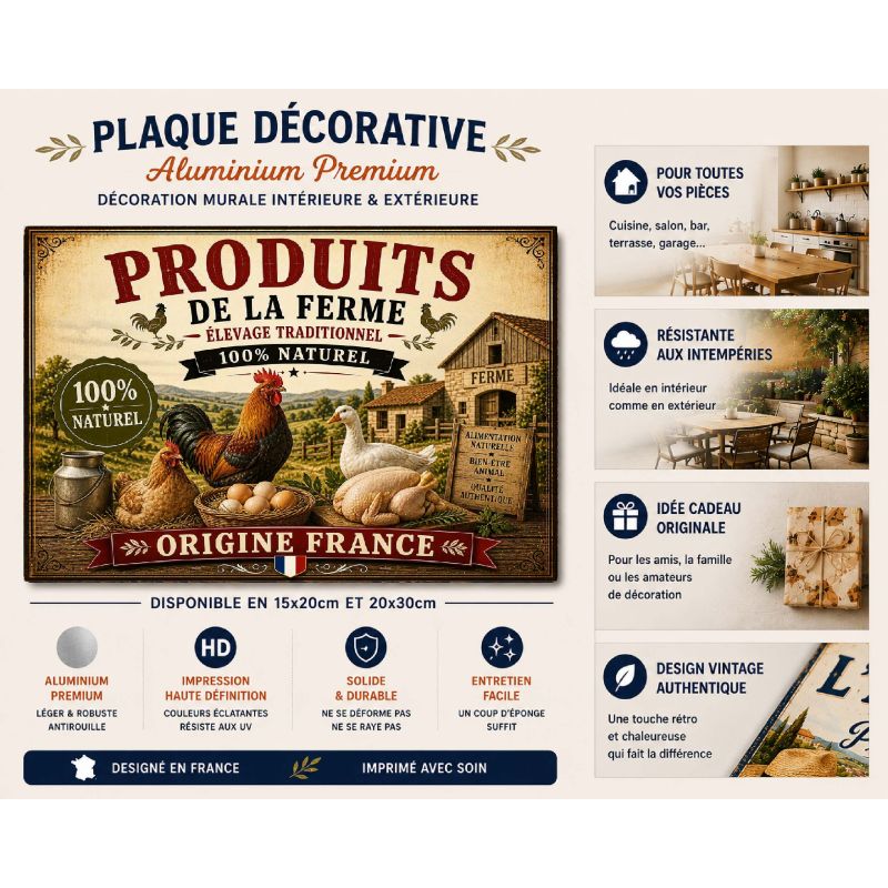 Plaque Métal Produits de la Ferme – Déco Cuisine Campagne Vintage – Image 2