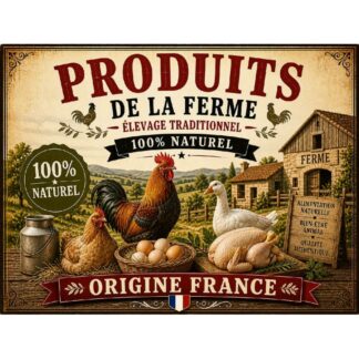 Plaque Métal Produits de la Ferme – Déco Cuisine Campagne Vintage