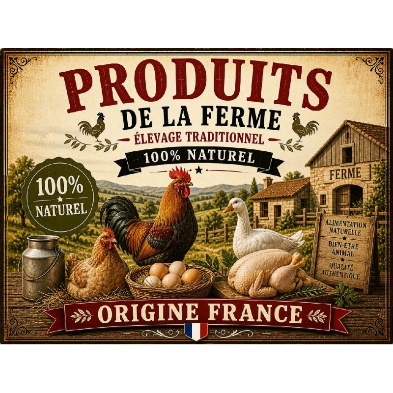 Plaque Métal Produits de la Ferme – Déco Cuisine Campagne Vintage