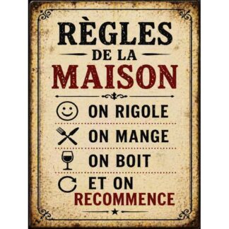 Plaque Métal Règles de la Maison – Déco Cuisine Famille Humour – Style Vintage
