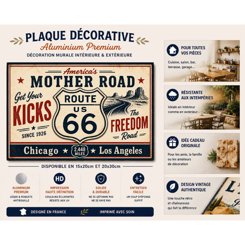 Plaque Métal Route 66 Freedom Road – Déco Murale Vintage USA – Image 2
