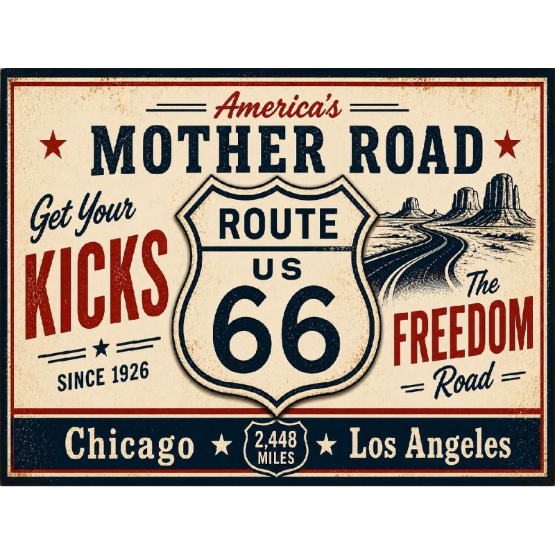 Plaque Métal Route 66 Freedom Road – Déco Murale Vintage USA