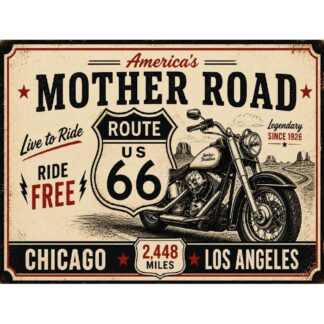 Plaque Métal Route 66 Mother Road Moto – Déco Garage Vintage Américaine