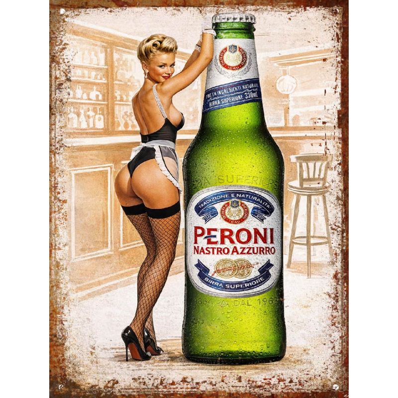 Plaque métal vintage bière pin-up style rétro bar pub déco murale