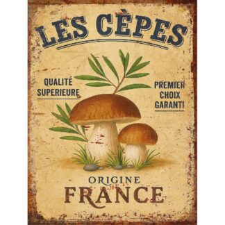 Plaque Métal Vintage Cèpes – Déco Murale Cuisine ou Cave – Champignons de France –