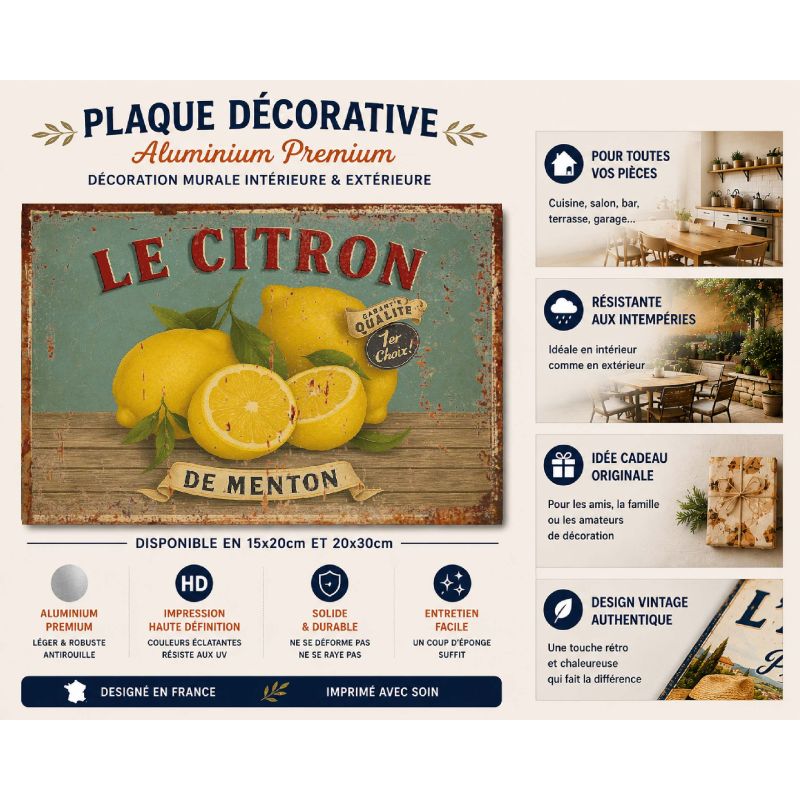 Plaque Métal Vintage Citron de Menton – Déco Murale Cuisine, Bar ou Restaurant – – Image 2