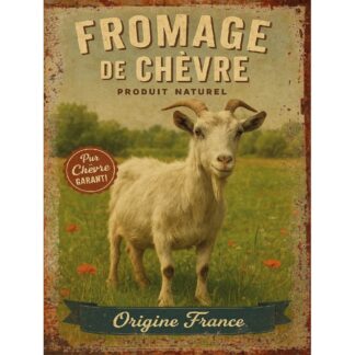 Plaque Métal Vintage Fromage de Chèvre – Décoration Murale Cuisine Campagne – Affiche Rétro Fermière Origine France –