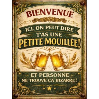 Plaque métal vintage humour bière "Petite Mouillée" déco bar bistrot