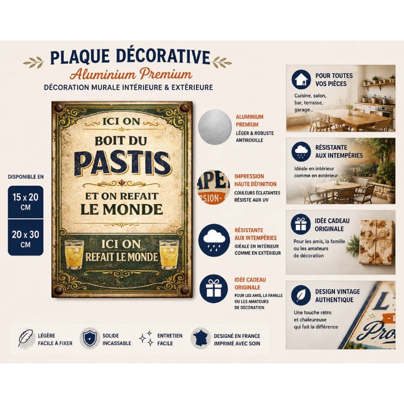 Plaque métal vintage humour Pastis "Ici on boit du Pastis" déco bar – Image 2