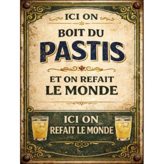 Plaque métal vintage humour Pastis "Ici on boit du Pastis" déco bar
