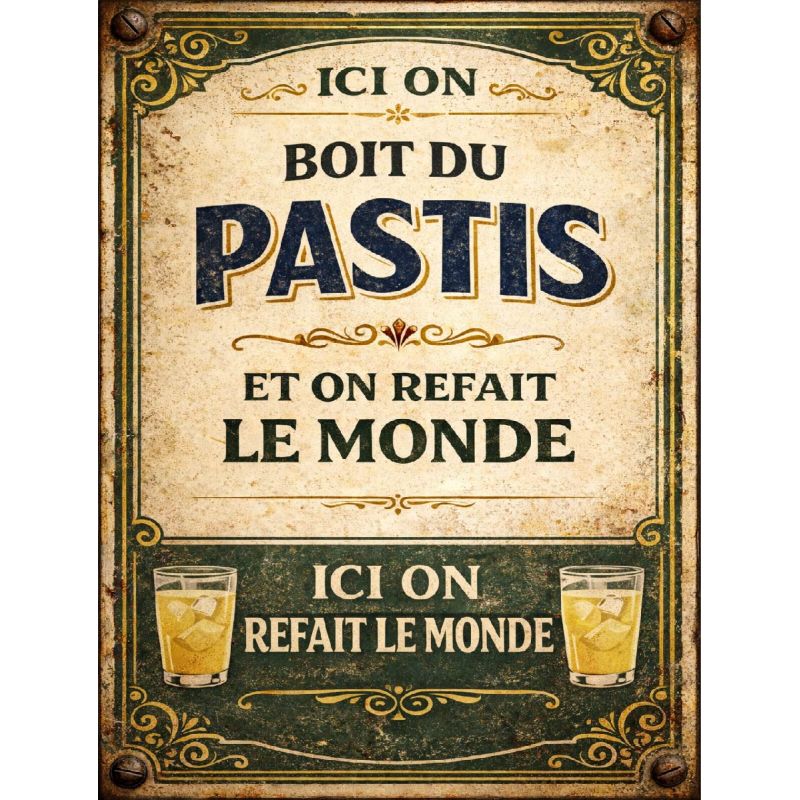 Plaque métal vintage humour Pastis "Ici on boit du Pastis" déco bar