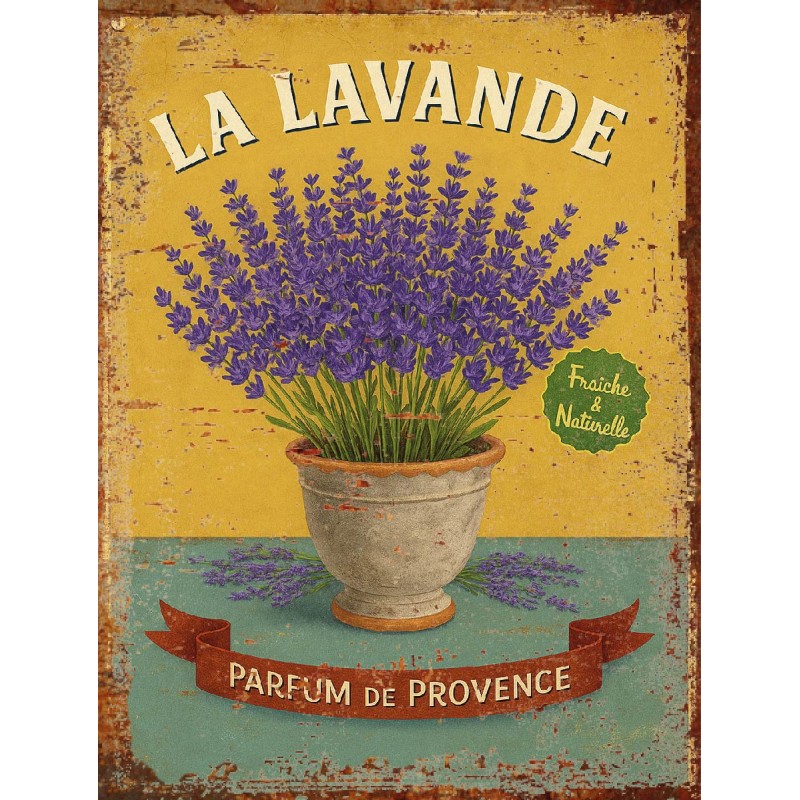 Plaque Métal Vintage Lavande – Déco Murale Maison ou Jardin – Parfum de Provence –