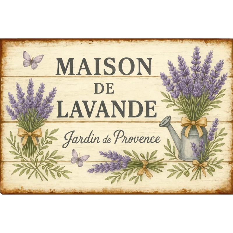 Plaque Métal Vintage Maison de Lavande – Jardin de Provence – Décoration Murale Champêtre