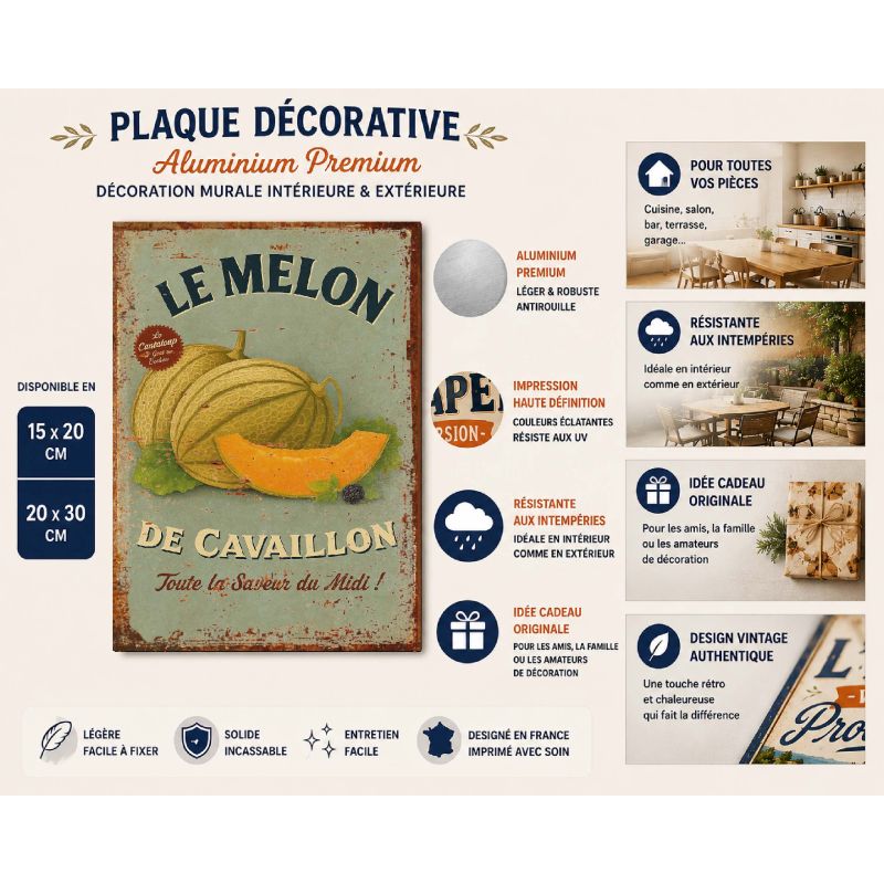 Plaque Métal Vintage Melon de Cavaillon – Déco Murale Cuisine ou Terrasse – Style Marché Provençal – – Image 2