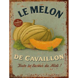 Plaque Métal Vintage Melon de Cavaillon – Déco Murale Cuisine ou Terrasse – Style Marché Provençal –