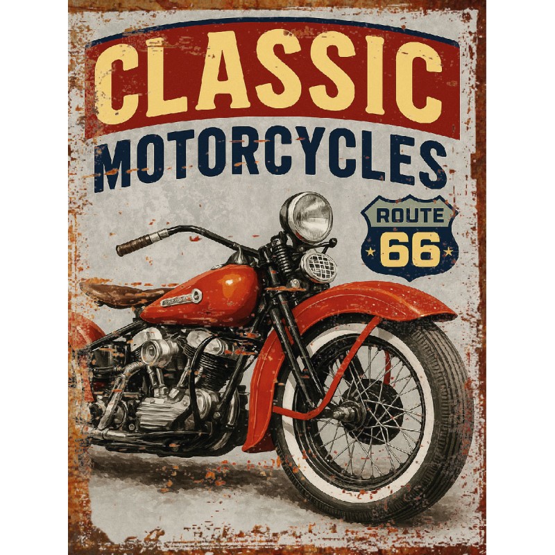 Plaque Métal Vintage Moto Classique – Route 66 – Déco Garage ou Bar
