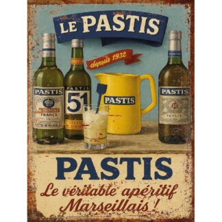 Plaque Métal Vintage Pastis – Affiche Publicitaire Apéritif Marseillais – Déco Murale Bar, Cuisine ou Salon –
